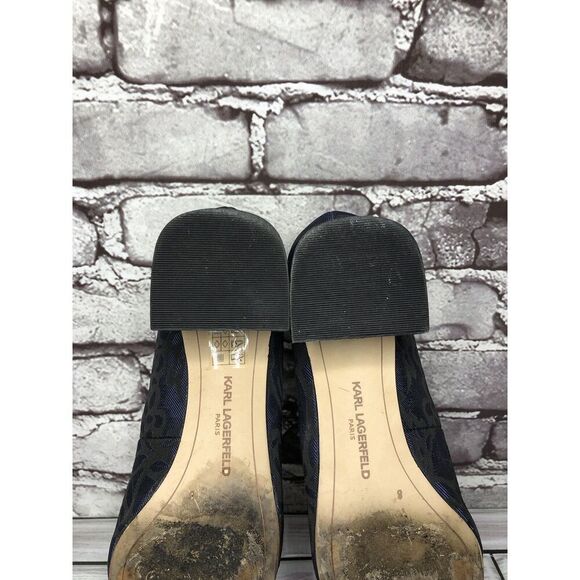 Karl Lagerfeld PARIS Charee Navy Black Floral Fabric Block Heels Women Sz 8M US - Picture 16 of 16